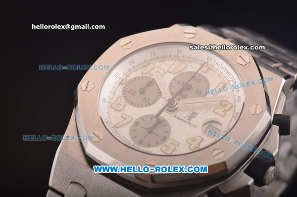 Audemars Piguet Royal Oak Offshore White Themes Swiss Valjoux 7750-SGH Automatic Steel Case with Silver Dial and Steel Strap - Run 12@Sec - Click Image to Close